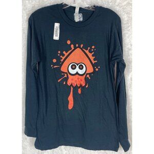NWT Nintendo Splatoon Men's Medium Long Sleeve Dark Blue Tee Orange Inkling